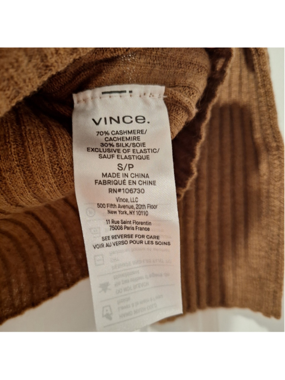 NWT Vince Sweater Womens S Brown Cashmere Silk Mock Neck Ribbed Knit Pullover - Picture 6 of 10